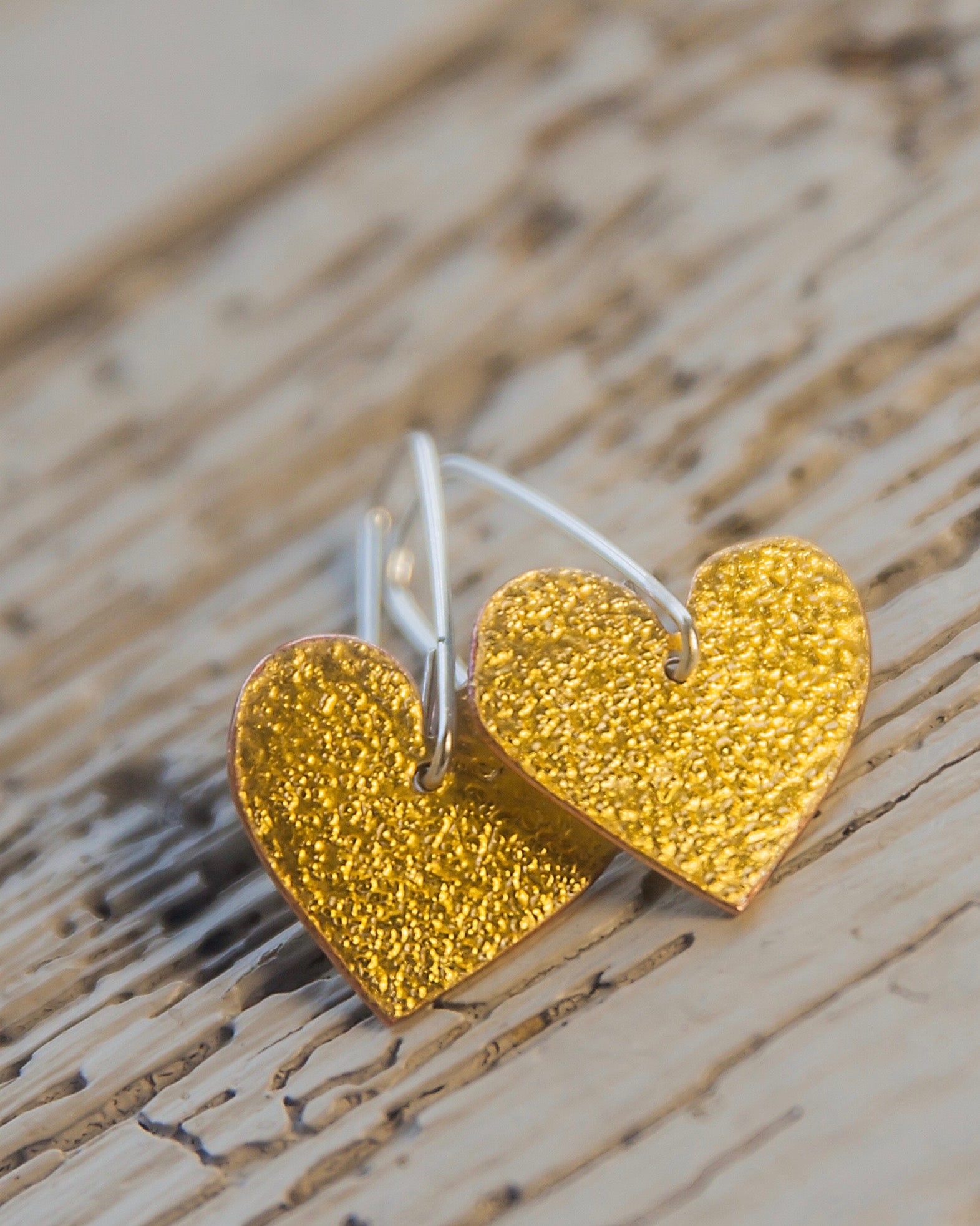 24ct Gold Leaf Drop Heart Earrings