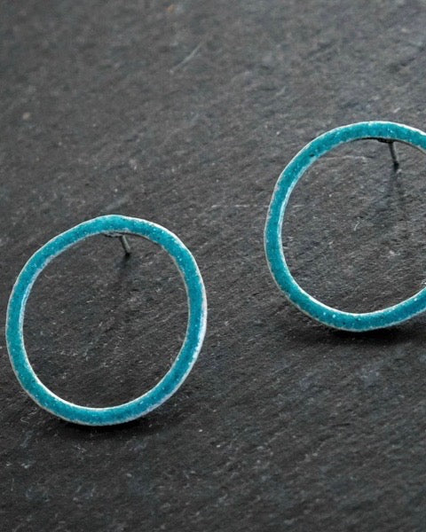 Fine Silver & Enamel Circle Studs